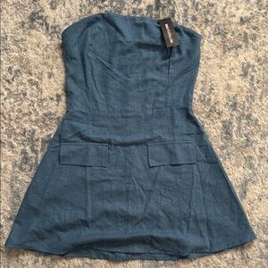 PrettyLittleThing Blue Strapless Sheath Dress Cocktail